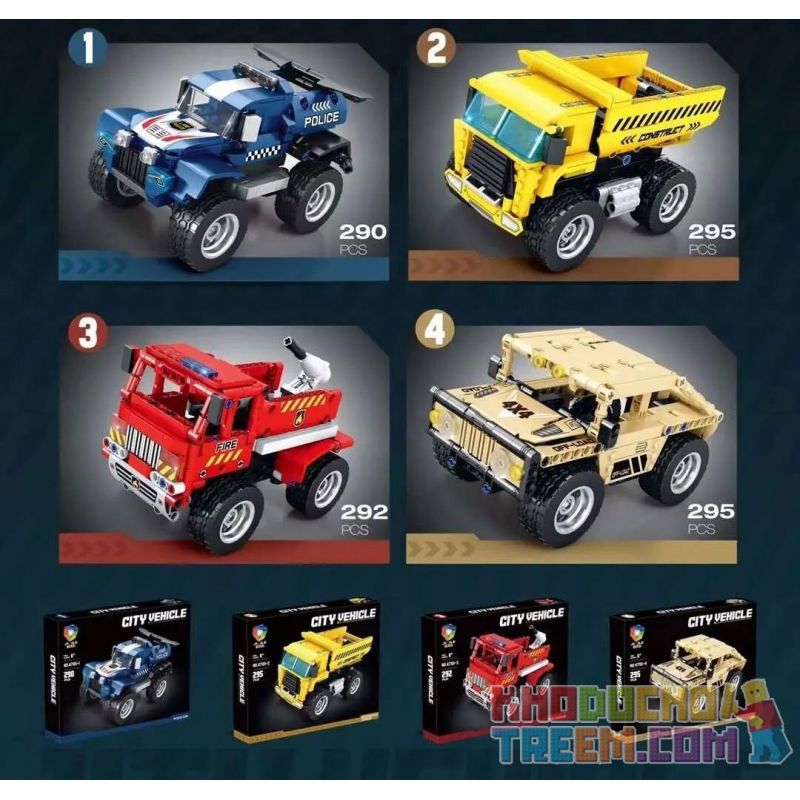 JIQILE 47101 non  4 PHƯƠNG TIỆN ĐÔ THỊ XE CẢNH SÁT BEN CỨU HỎA QUÂN SỰ HUMMER bộ đồ chơi xếp lắp ráp ghép mô hình  CITY VEHICLE Kỹ Thuật Công Nghệ Cao Mô Hình Phương Tiện 1172 khối