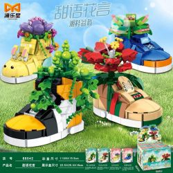 YONGLEXING 88042 non  NGÔN NGỮ NGỌT NGÀO CỦA CÁC LOÀI HOA 4 CHẬU CÂY GIÀY THỜI THƯỢNG NƯỚC MẮT ĐÔI TÌNH NHÂN LOA KÈN PHƯỢNG TRẮNG VÀ CHÂN GẤU bộ đồ chơi xếp lắp ráp ghép mô hình