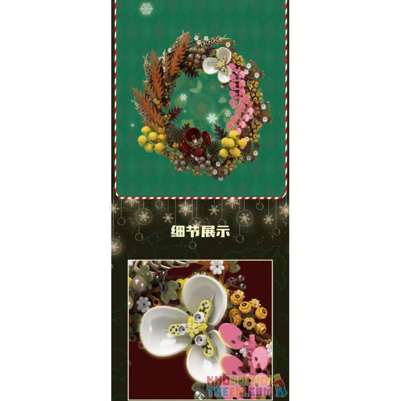 MouldKing 10074 Mould King 10074 non  VÒNG HOA KHÔ GIÁNG SINH bộ đồ chơi xếp lắp ráp ghép mô hình Creator CHRISTMAS DRIED FLOWER WREATH Sáng Tạo 1038 khối