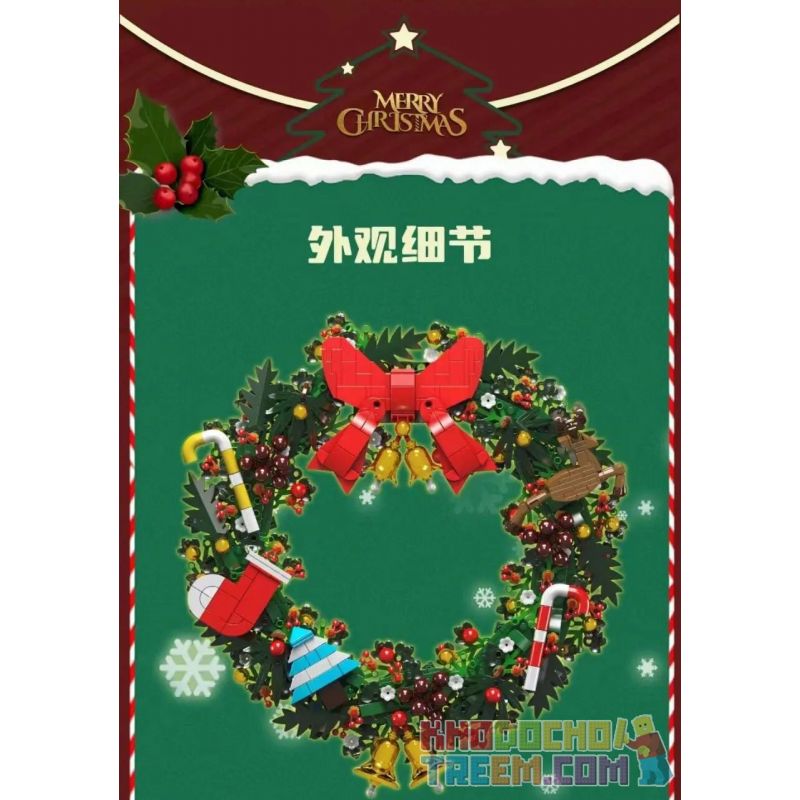 MouldKing 10073 Mould King 10073 non  VÒNG HOA BẠCH ĐÀN GIÁNG SINH bộ đồ chơi xếp lắp ráp ghép mô hình Creator CHRISTMAS EUCALYPTUS WREATH Sáng Tạo 1002 khối