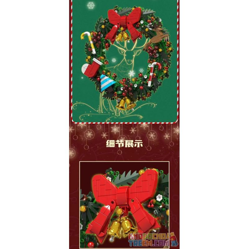 MouldKing 10073 Mould King 10073 non  VÒNG HOA BẠCH ĐÀN GIÁNG SINH bộ đồ chơi xếp lắp ráp ghép mô hình Creator CHRISTMAS EUCALYPTUS WREATH Sáng Tạo 1002 khối