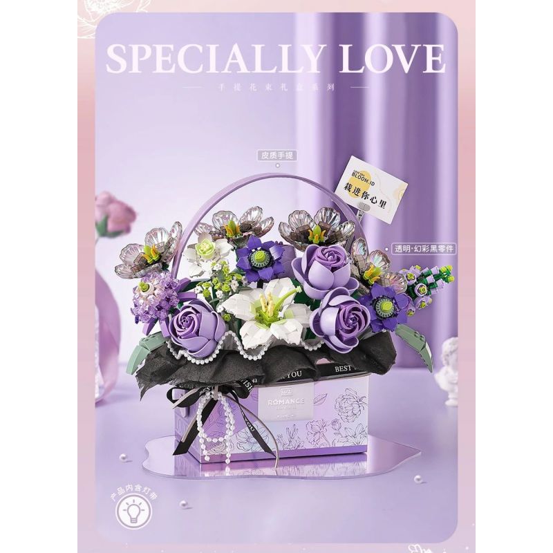 LOZ 1952 non  HỘP QUÀ BÓ HOA CẦM TAY MÀU TÍM SƯƠNG MÙ bộ đồ chơi xếp lắp ráp ghép mô hình Creator SPECIALLY LOVE Sáng Tạo 1179 khối