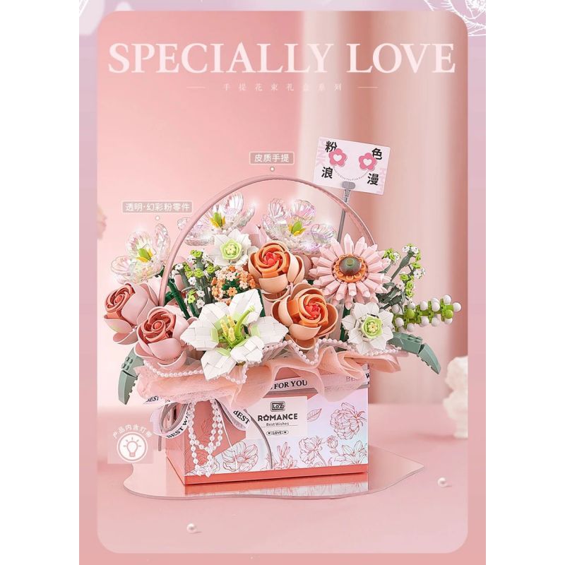 LOZ 1951 non  HỘP QUÀ BÓ HOA CẦM TAY MÀU HỒNG GIAO HƯỞNG bộ đồ chơi xếp lắp ráp ghép mô hình Creator SPECIALLY LOVE Sáng Tạo 1212 khối