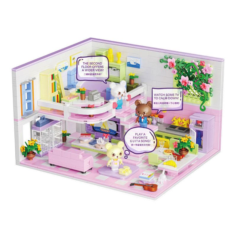 ZHEGAO 613012 non  CĂN HỘ BẢO HÙNG HUAHUA bộ đồ chơi xếp lắp ráp ghép mô hình BABY BEAR APARTMENT 1110 khối