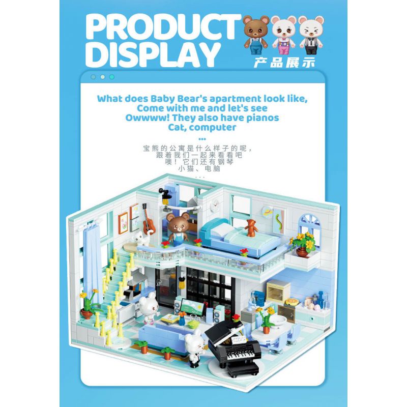 ZHEGAO 613011 non  CHUNG CƯ BẢO HÙNG LAI bộ đồ chơi xếp lắp ráp ghép mô hình BABY BEAR APARTMENT 1165 khối