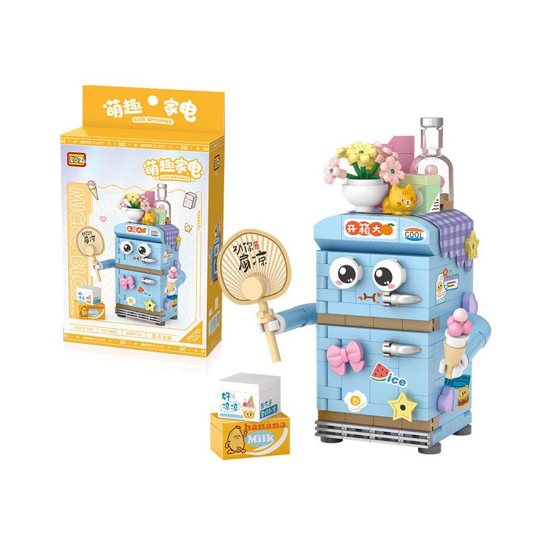 LOZ 8821 non  ĐỒ GIA DỤNG DỄ THƯƠNG TỦ LẠNH RETRO bộ đồ chơi xếp lắp ráp ghép mô hình CUTE APPLIANCE 250 khối