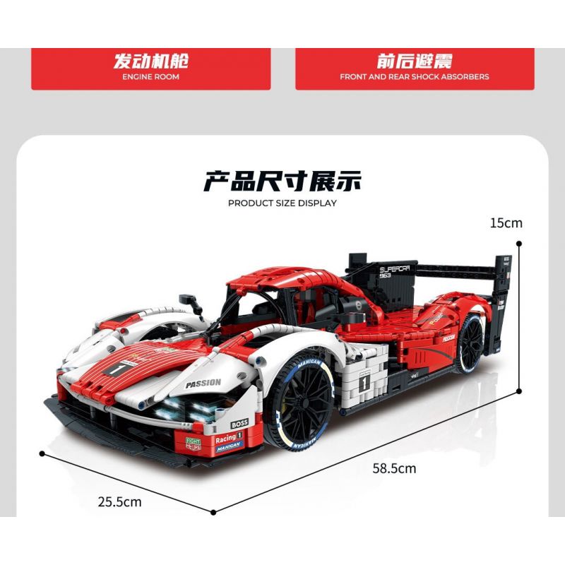 GULY 10615 non  XE ĐUA PORSCHE 963 tỷ lệ 1:8 bộ đồ chơi xếp lắp ráp ghép mô hình  PORSCHE 963 SPORTCAR Kỹ Thuật Công Nghệ Cao Mô Hình Phương Tiện 3460 khối