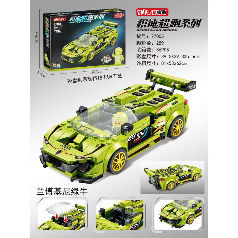 YIMU 77005 non  LAMBORGHINI BÒ XANH bộ đồ chơi xếp lắp ráp ghép mô hình Speed Champions Racing Cars Đua Xe Công Thức 289 khối
