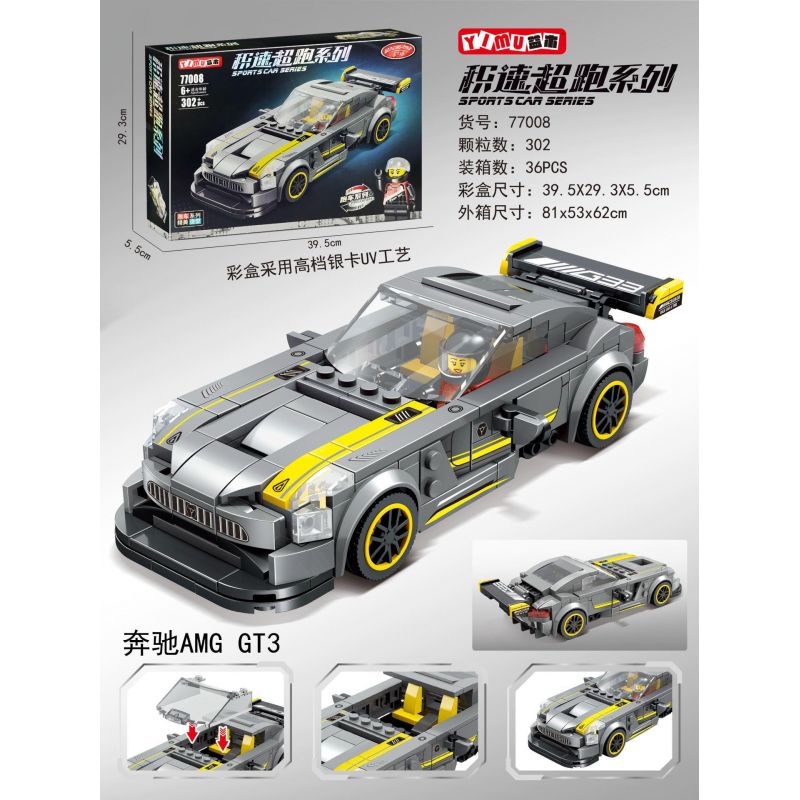 YIMU 77008 non  MERCEDES BENZ AMG bộ đồ chơi xếp lắp ráp ghép mô hình Speed Champions Racing Cars Đua Xe Công Thức 302 khối