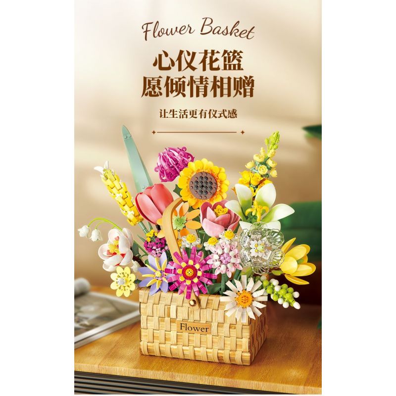 FEMIBOX S2233 2233 non  GIỎ HOA THƠM bộ đồ chơi xếp lắp ráp ghép mô hình Creator FLOWER BASKET Sáng Tạo 1614 khối