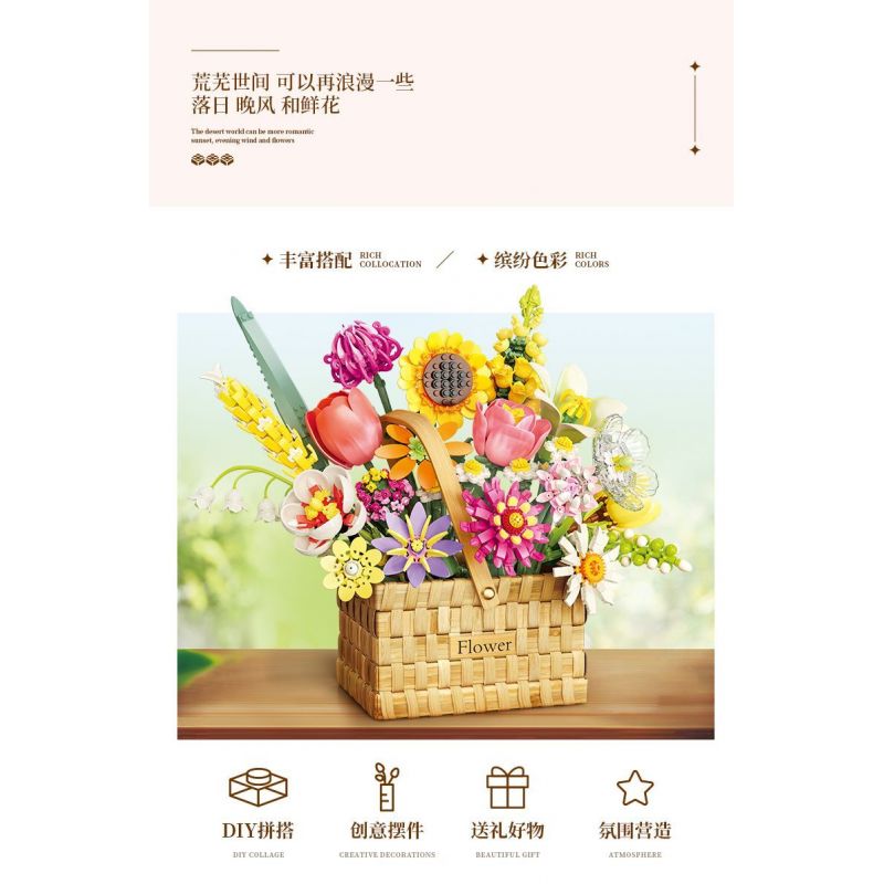 FEMIBOX S2233 2233 non  GIỎ HOA THƠM bộ đồ chơi xếp lắp ráp ghép mô hình Creator FLOWER BASKET Sáng Tạo 1614 khối