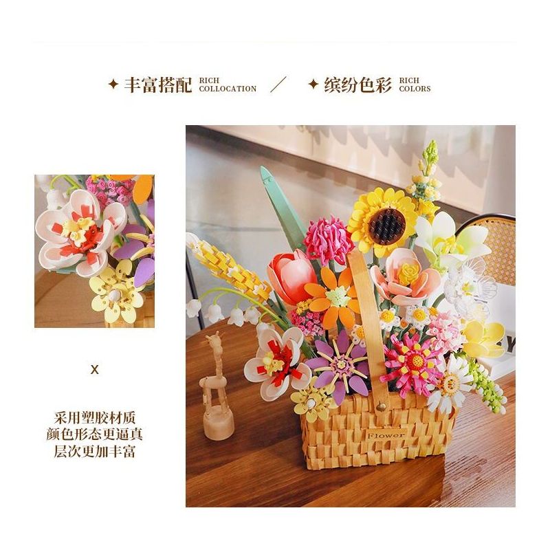 FEMIBOX S2233 2233 non  GIỎ HOA THƠM bộ đồ chơi xếp lắp ráp ghép mô hình Creator FLOWER BASKET Sáng Tạo 1614 khối