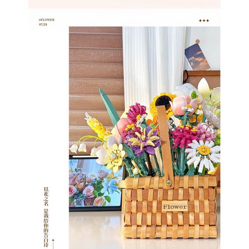 FEMIBOX S2233 2233 non  GIỎ HOA THƠM bộ đồ chơi xếp lắp ráp ghép mô hình Creator FLOWER BASKET Sáng Tạo 1614 khối