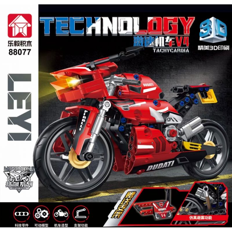 LE YI 88077 non  XE MÁY NHANH V4 bộ đồ chơi xếp lắp ráp ghép mô hình  DUCATI DIAVEL V4 Kỹ Thuật Công Nghệ Cao Mô Hình Phương Tiện 355 khối