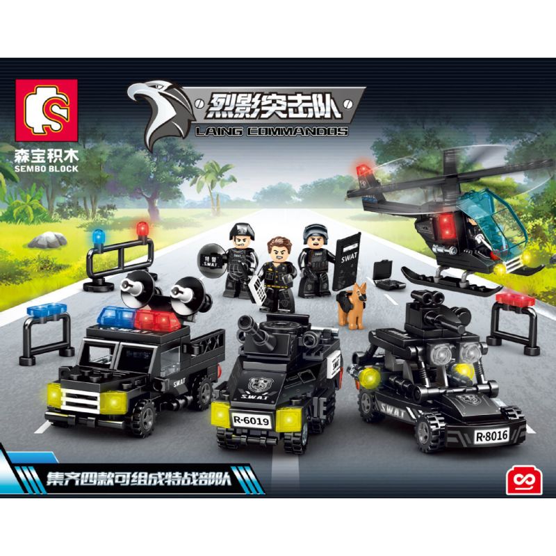 SEMBO 2616 2617 2618 2619 non  SHADOW COMMANDO MÔ HÌNH LỰC LƯỢNG ĐẶC BIỆT 4 bộ đồ chơi xếp lắp ráp ghép mô hình City LAING COMMANDOS Thành Phố 384 khối