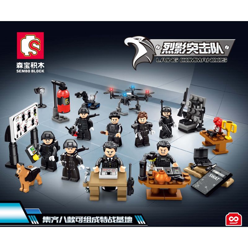 SEMBO 2600 2601 2602 2603 2604 2605 2606 2607 non  SHADOW COMMANDO TỔ HỢP 8 CƠ SỞ HOẠT ĐỘNG ĐẶC BIỆT bộ đồ chơi xếp lắp ráp ghép mô hình City LAING COMMANDOS Thành Phố 232 khối