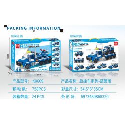 MINGDI LEIBAO K0609 0609 non  TRAILER SAU PHIÊN BẢN CẢNH SÁT MÀU XANH bộ đồ chơi xếp lắp ráp ghép mô hình Military Army REAR TRAILER Quân Sự Bộ Đội 758 khối