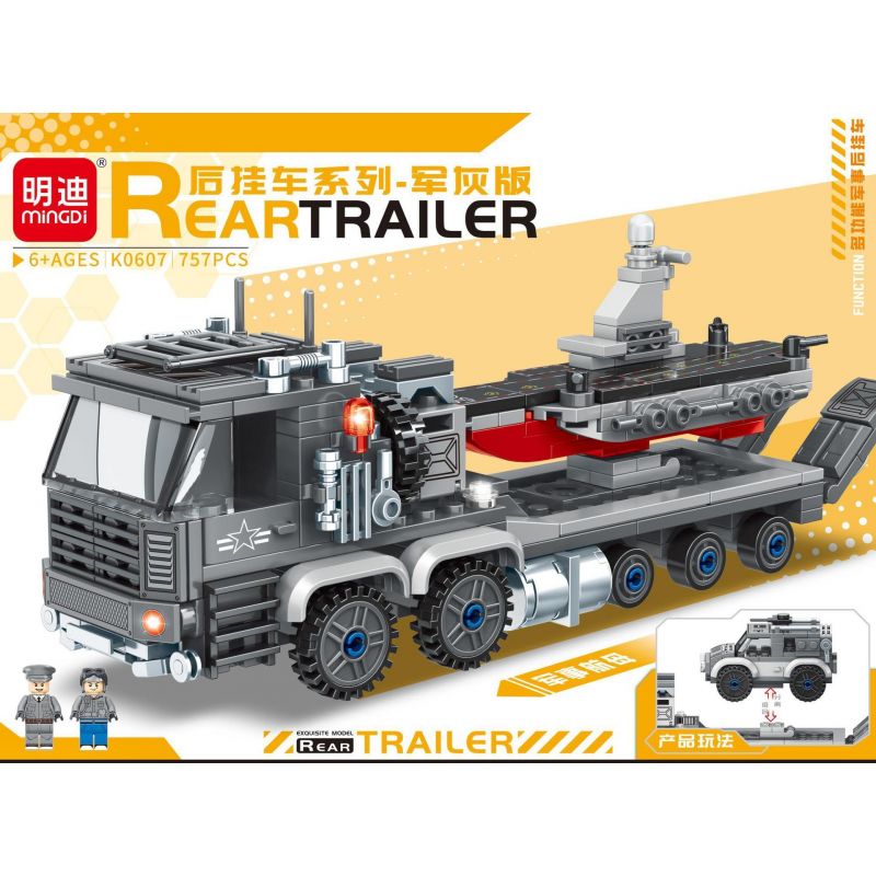 MINGDI LEIBAO K0607 0607 non  TRAILER PHÍA SAU PHIÊN BẢN MÀU XÁM QUÂN ĐỘI bộ đồ chơi xếp lắp ráp ghép mô hình Military Army REAR TRAILER Quân Sự Bộ Đội 757 khối