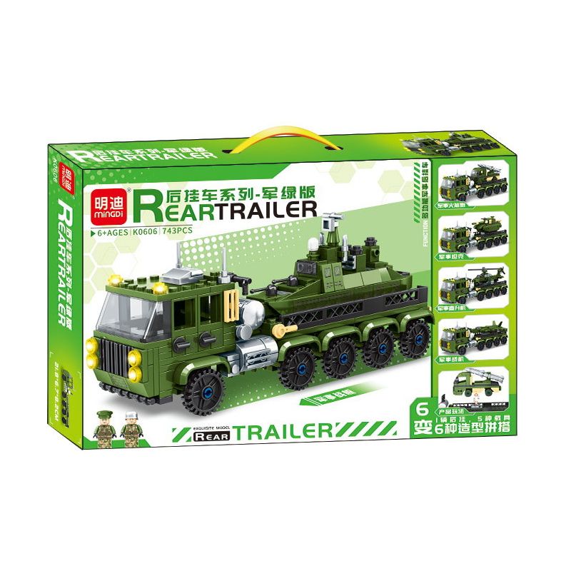 MINGDI LEIBAO K0606 0606 non Lego TRAILER PHÍA SAU PHIÊN BẢN MÀU XANH QUÂN ĐỘI bộ đồ chơi xếp lắp ráp ghép mô hình Military Army REAR TRAILER Quân Sự Bộ Đội 743 khối