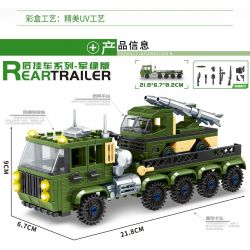MINGDI LEIBAO K0606 0606 non  TRAILER PHÍA SAU PHIÊN BẢN MÀU XANH QUÂN ĐỘI bộ đồ chơi xếp lắp ráp ghép mô hình Military Army REAR TRAILER Quân Sự Bộ Đội 743 khối