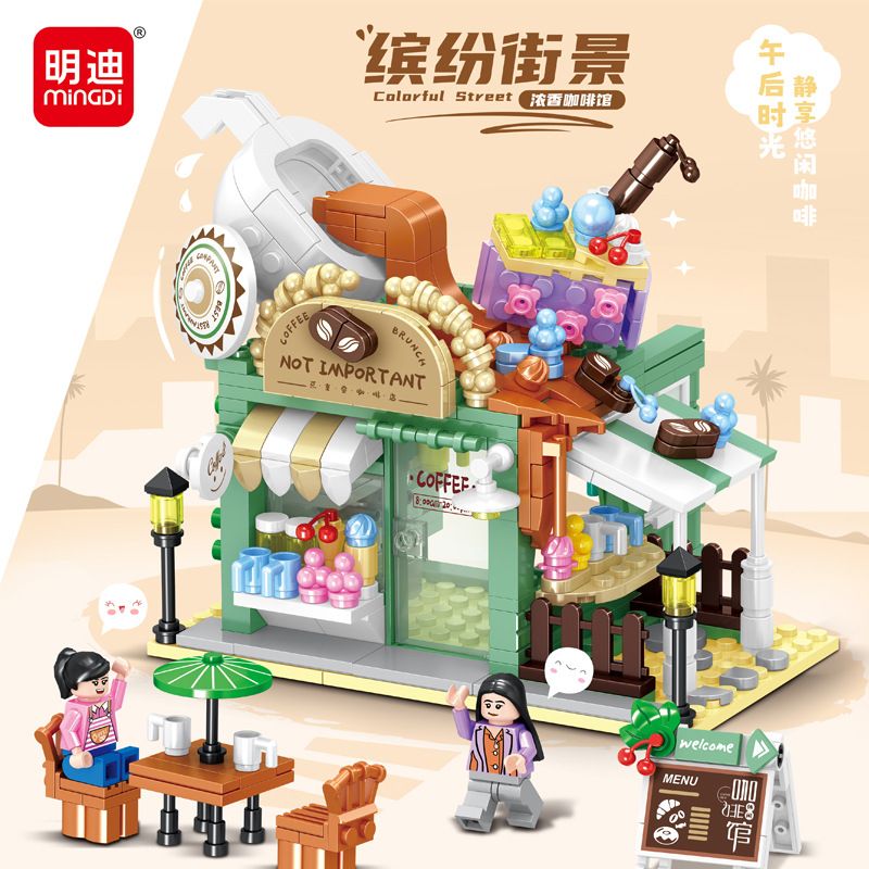 MINGDI LEIBAO 10091 non Lego KHUNG CẢNH ĐƯỜNG PHỐ ĐẦY MÀU SẮC QUÁN CÀ PHÊ THƠM bộ đồ chơi xếp lắp ráp ghép mô hình COLORFUL STREET 449 khối