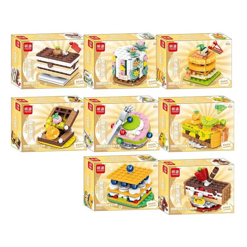 MINGDI LEIBAO K0684 0684 non  MÓN ĂN 8 LOẠI TRÁNG MIỆNG VUI VẺ TIRAMISU BÁNH TRANG TRÍ QUẾ TRÁI CÂY TRỘN MẬT ONG SÔ CÔ LA CUỘN THỤY SĨ MATCHA DÂU TÂY LỚP CHANH CÁC NGỌT NAPOLEON TART bộ đồ chơi xếp lắp ráp ghép mô hình HAPPY FOODY