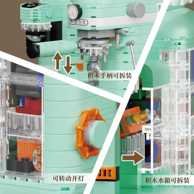 ZHEGAO 663008 non  MÁY PHA CÀ PHÊ XAY bộ đồ chơi xếp lắp ráp ghép mô hình Creator COFFEE MACHINE Sáng Tạo 924 khối