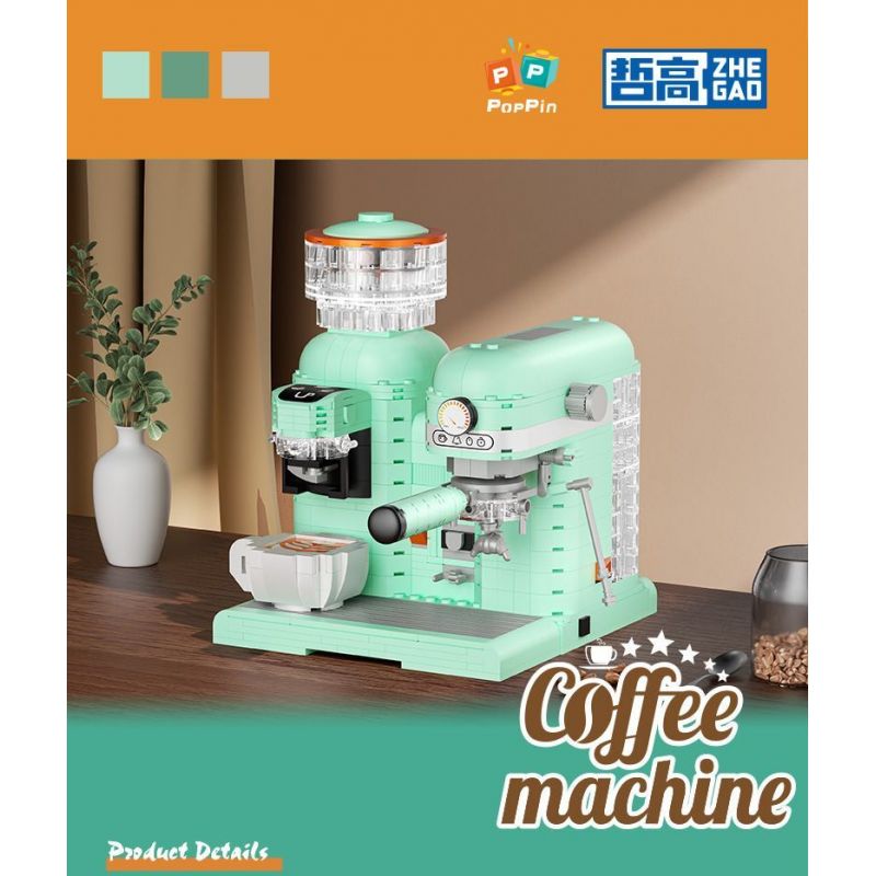 ZHEGAO 663008 non  MÁY PHA CÀ PHÊ XAY bộ đồ chơi xếp lắp ráp ghép mô hình Creator COFFEE MACHINE Sáng Tạo 924 khối
