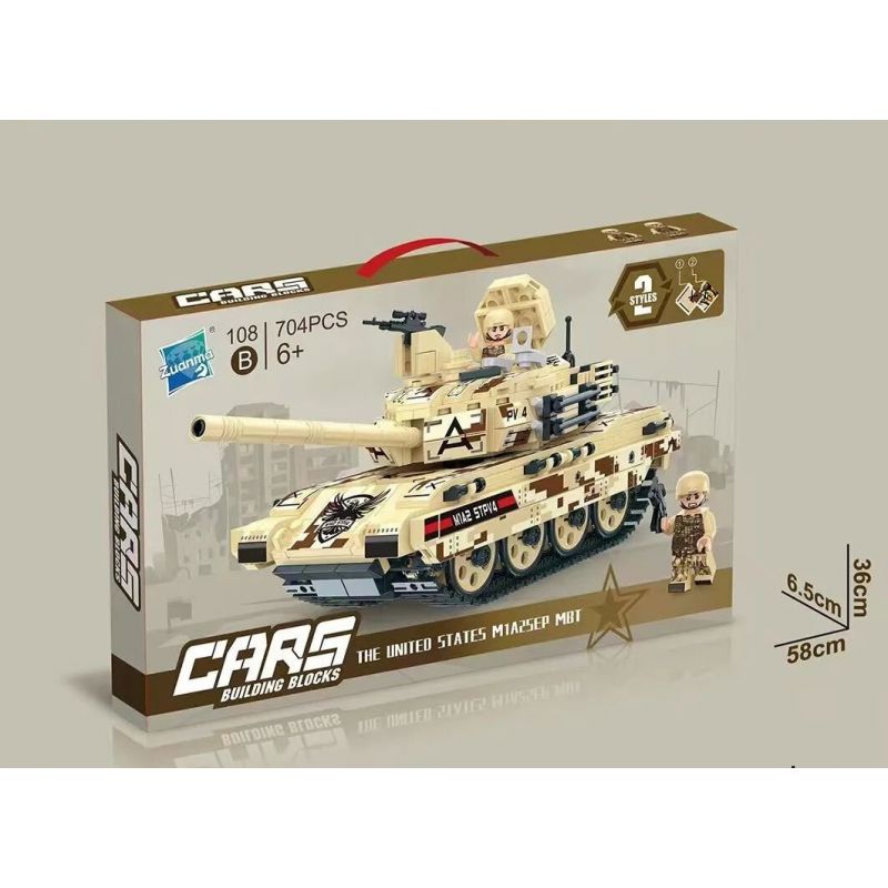 ZUANMA 108B non  ĐOÀN THÁM HIỂM SẮT XE TĂNG CHIẾN ĐẤU CHỦ LỰC M1A2 CỦA MỸ bộ đồ chơi xếp lắp ráp ghép mô hình Military Army M1A2SEP MAIN BATTLE TANK Quân Sự Bộ Đội 704 khối