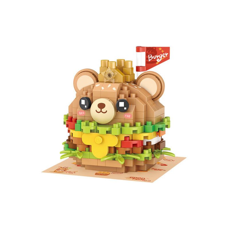 LOZ 8812 non Lego CHỦ NGHĨA YÊU ĐƯƠNG BEAR BURGER bộ đồ chơi xếp lắp ráp ghép mô hình Creator SWEETHEART DOCTRINE Sáng Tạo 260 khối