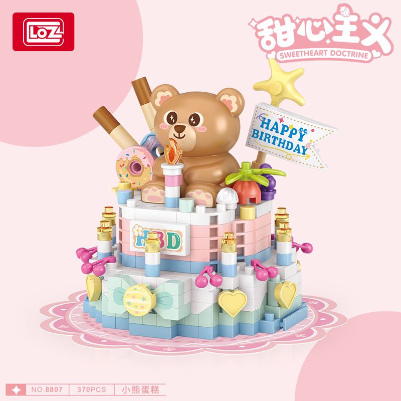 LOZ 8807 non  CHỦ NGHĨA YÊU ĐƯƠNG BÁNH GẤU bộ đồ chơi xếp lắp ráp ghép mô hình Creator SWEETHEART DOCTRINE Sáng Tạo 370 khối