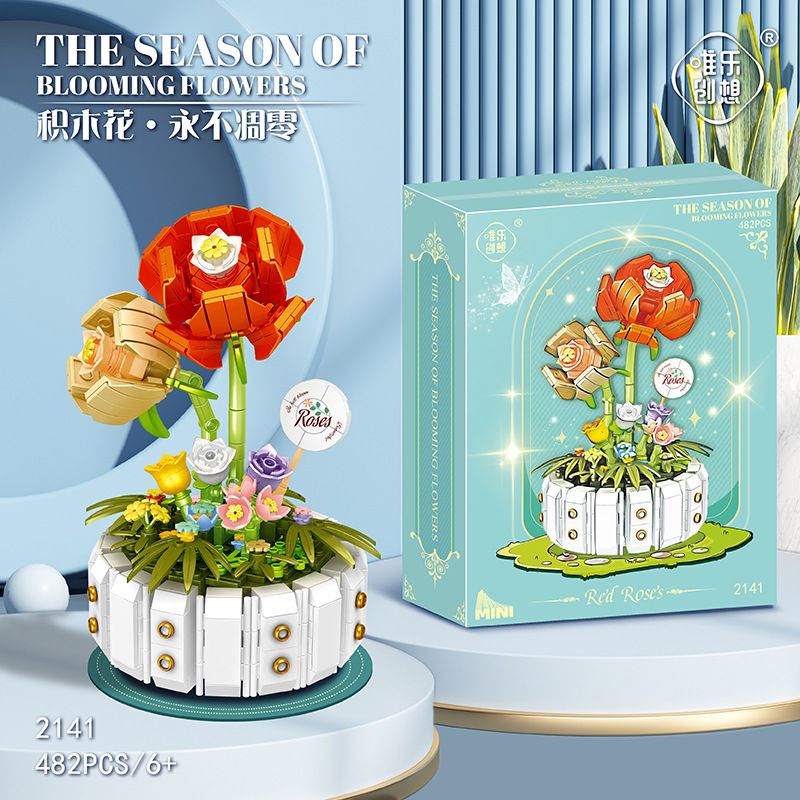 WEILE CHUANGXIANG 2141 non  HOA HỒNG bộ đồ chơi xếp lắp ráp ghép mô hình Creator Sáng Tạo 482 khối