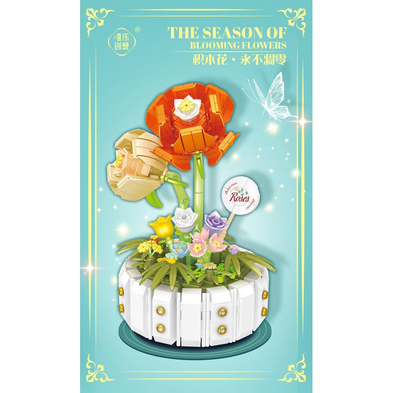 WEILE CHUANGXIANG 2141 non  HOA HỒNG bộ đồ chơi xếp lắp ráp ghép mô hình Creator Sáng Tạo 482 khối