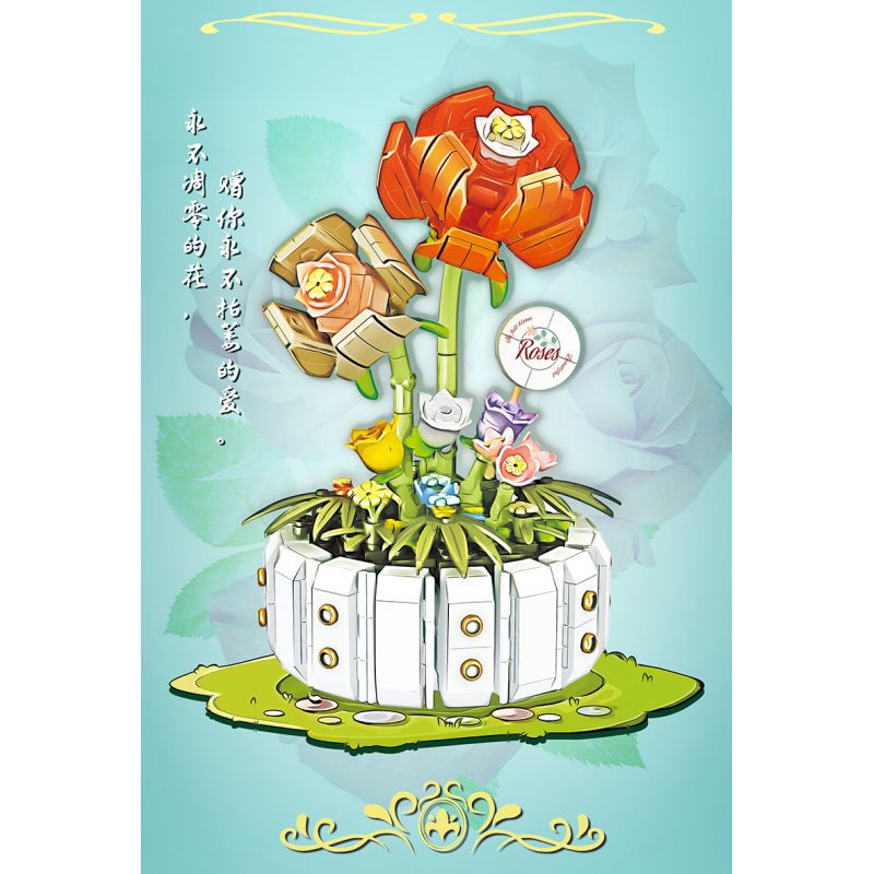 WEILE CHUANGXIANG 2141 non  HOA HỒNG bộ đồ chơi xếp lắp ráp ghép mô hình Creator Sáng Tạo 482 khối