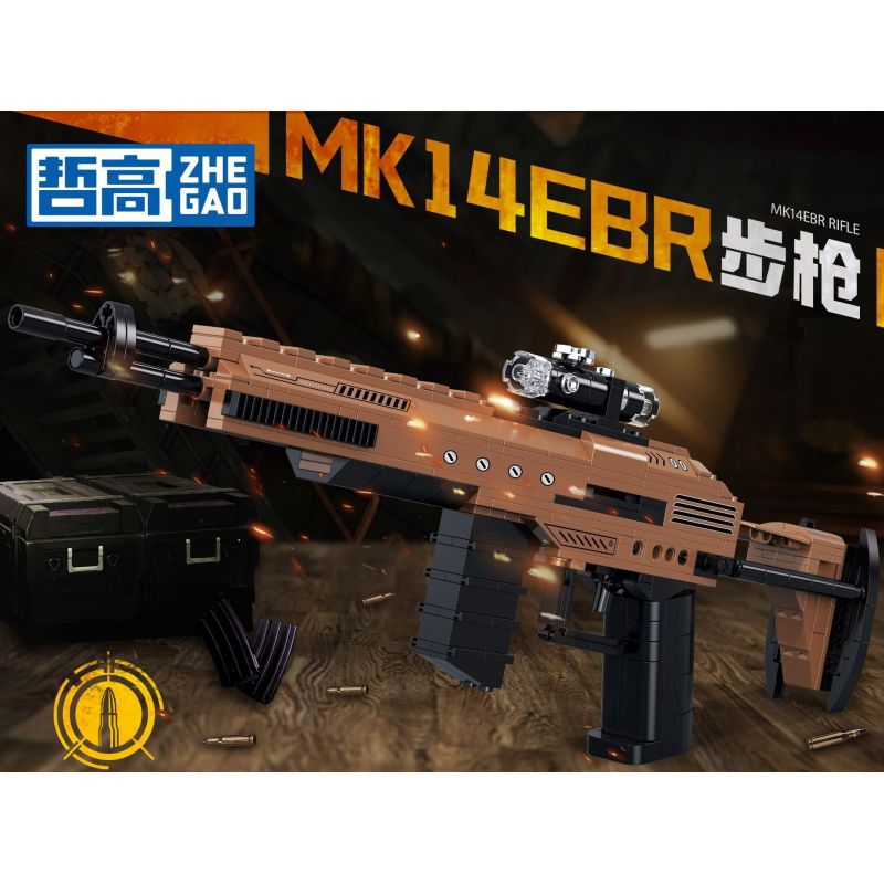 ZHEGAO 918010 non  SÚNG TRƯỜNG MK14EBR bộ đồ chơi xếp lắp ráp ghép mô hình Military Army MK14EBR RIFLE Quân Sự Bộ Đội 481 khối