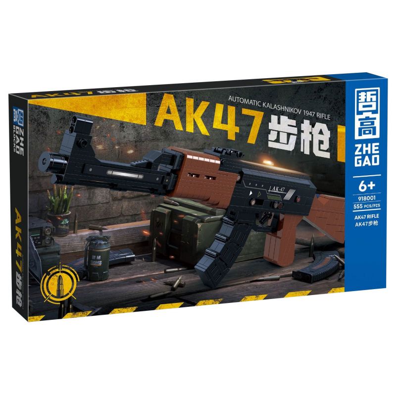 ZHEGAO 918001 non Lego SÚNG TRƯỜNG AK47 bộ đồ chơi xếp lắp ráp ghép mô hình Military Army AUTOMATIC KALASHNIKOV 1947 RIFLE Quân Sự Bộ Đội 555 khối