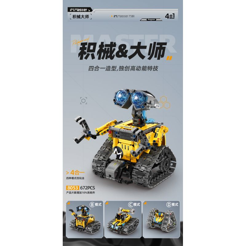 IM.MASTER QIHUI 8053 non  BẬC THẦY VỀ MÁY MÓC ROBOT WALL-E 4IN1 bộ đồ chơi xếp lắp ráp ghép mô hình  Kỹ Thuật Công Nghệ Cao Mô Hình Phương Tiện 672 khối