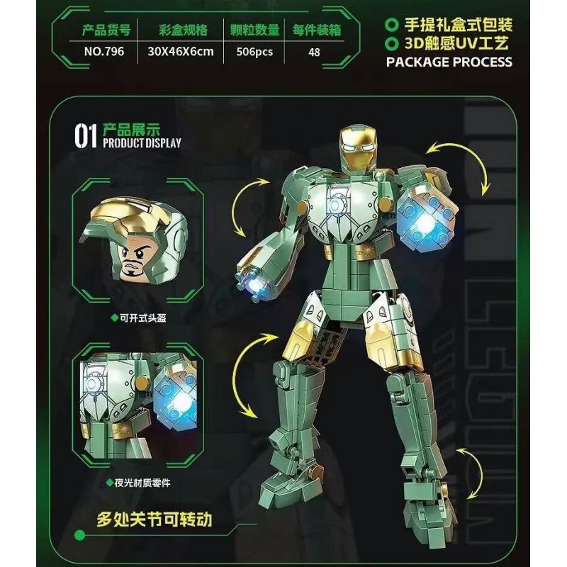 RENZAIMA 796 non  NGƯỜI SẮT MK37 bộ đồ chơi xếp lắp ráp ghép mô hình Super Heroes IRON LEGION MK37 Siêu Nhân Anh Hùng 506 khối