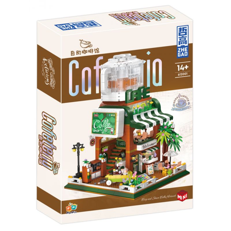 ZHEGAO 612001 non  QUÁN CÀ PHÊ TỰ PHỤC VỤ bộ đồ chơi xếp lắp ráp ghép mô hình Creator COFETERIO Sáng Tạo