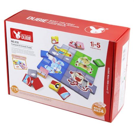 DUBIE 410 non  CÂU ĐỐ GIAO THÔNG VÀ ĐỘNG VẬT bộ đồ chơi xếp lắp ráp ghép mô hình Pre-School TRAFFIC & ANIMAL PUZZLE Mẫu Giáo 176 khối