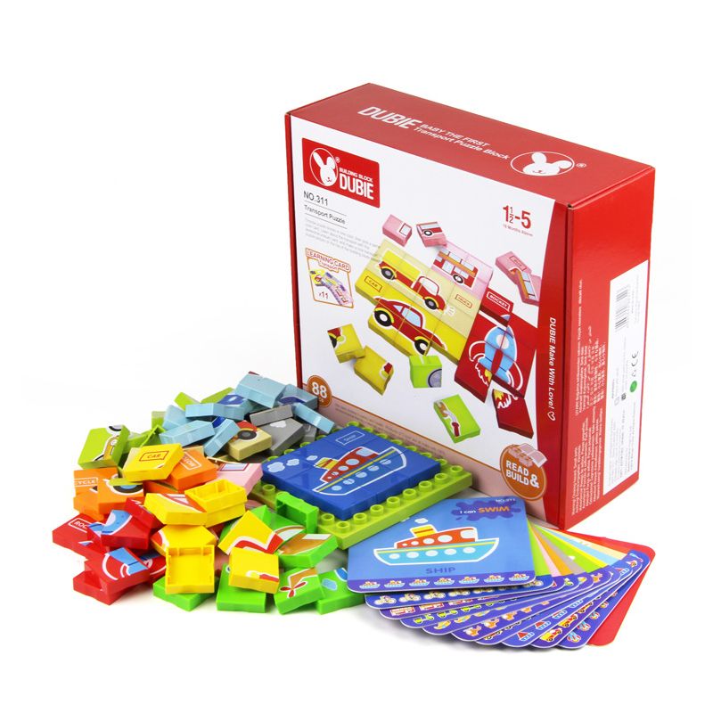 DUBIE 311 non Lego CÂU ĐỐ GIAO THÔNG bộ đồ chơi xếp lắp ráp ghép mô hình Pre-School TRANSPORT PUZZLE Mẫu Giáo 88 khối