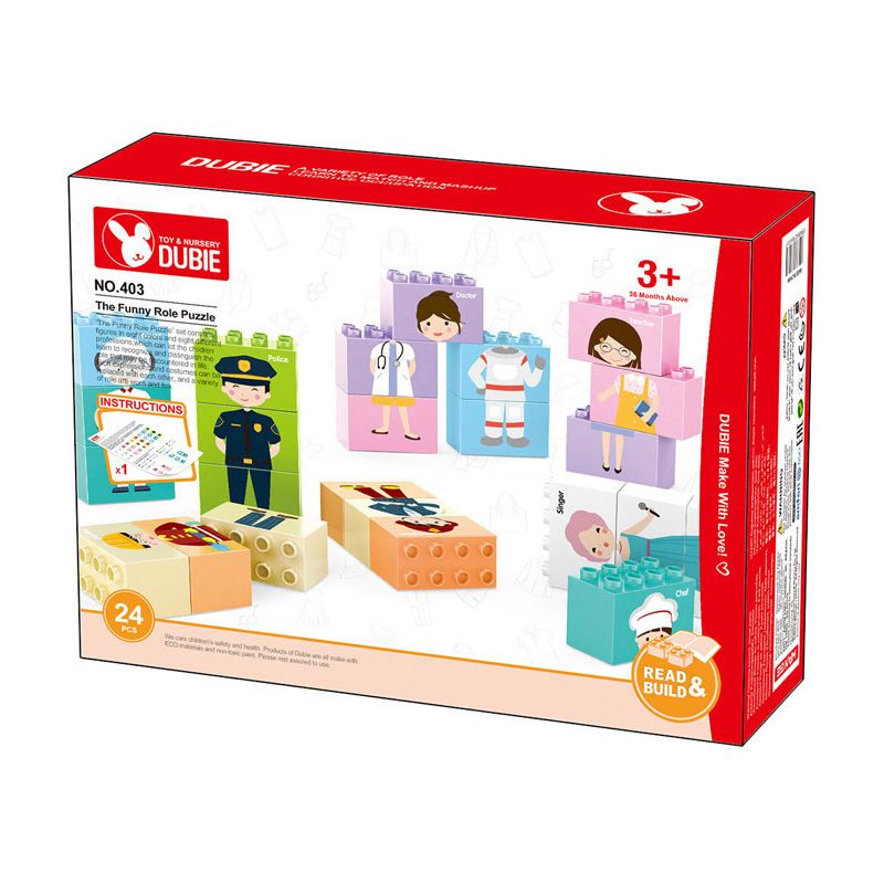 DUBIE 403 non  CÂU ĐỐ NHÂN VẬT VUI NHỘN bộ đồ chơi xếp lắp ráp ghép mô hình Pre-School THE FUNNY ROLE PUZZLE Mẫu Giáo 24 khối
