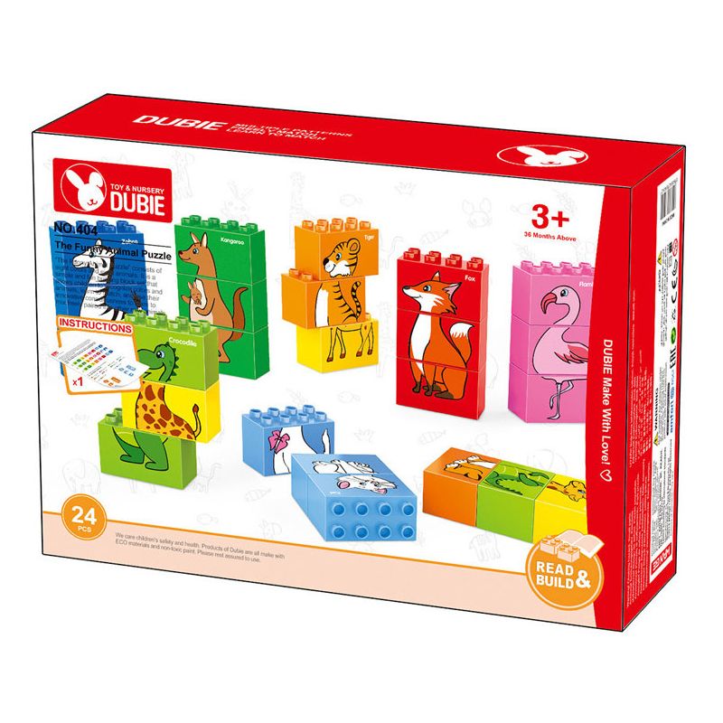 DUBIE 404 non  CÂU ĐỐ VUI VỀ ĐỘNG VẬT bộ đồ chơi xếp lắp ráp ghép mô hình Pre-School THE FUNNY ANIMAL PUZZLE Mẫu Giáo 24 khối