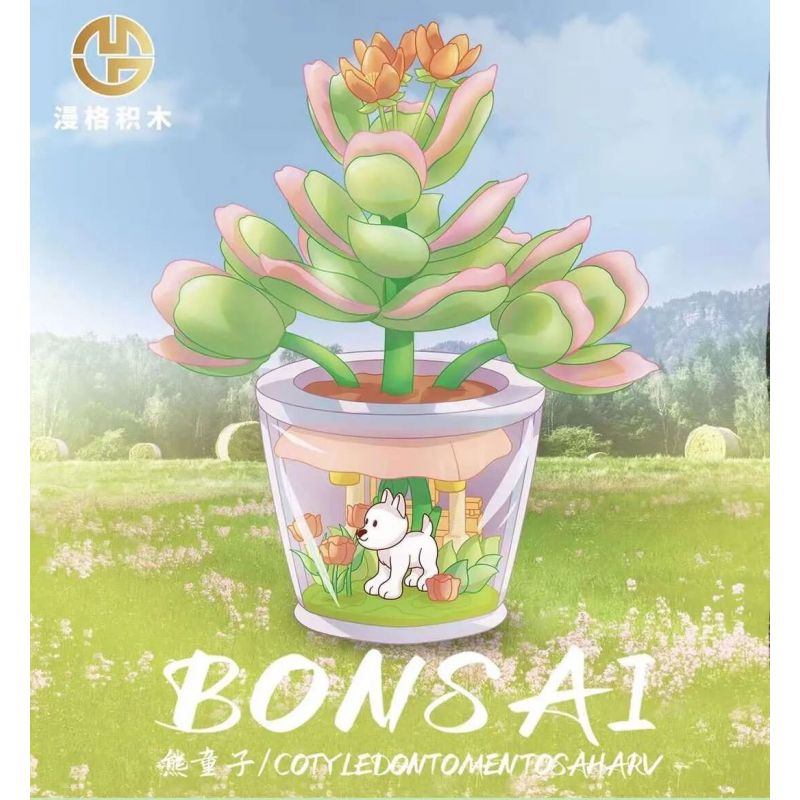 MANGE TECHNOLOGY 9135 non  CHẬU CÂY DỄ THƯƠNG CẬU BÉ GẤU CHÚ CHÓ CON ĐANG THƯỞNG HOA bộ đồ chơi xếp lắp ráp ghép mô hình Creator BONSAI Sáng Tạo 172 khối