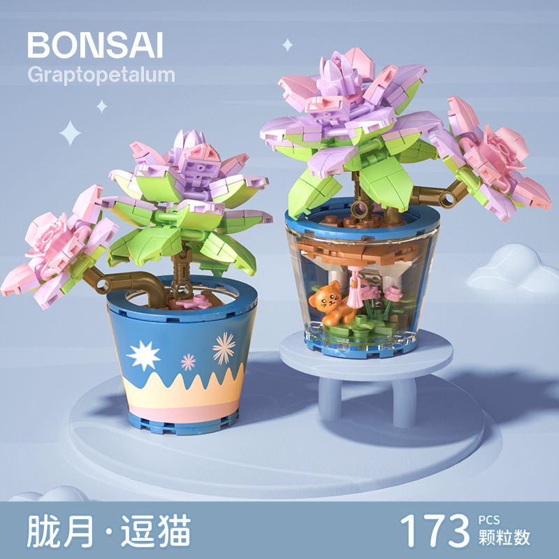 MANGE TECHNOLOGY 9131 non  CHẬU CÂY DỄ THƯƠNG TRĂNG MỜ CHÚ MÈO NGỘ NGHĨNH bộ đồ chơi xếp lắp ráp ghép mô hình Creator BONSAI Sáng Tạo 173 khối