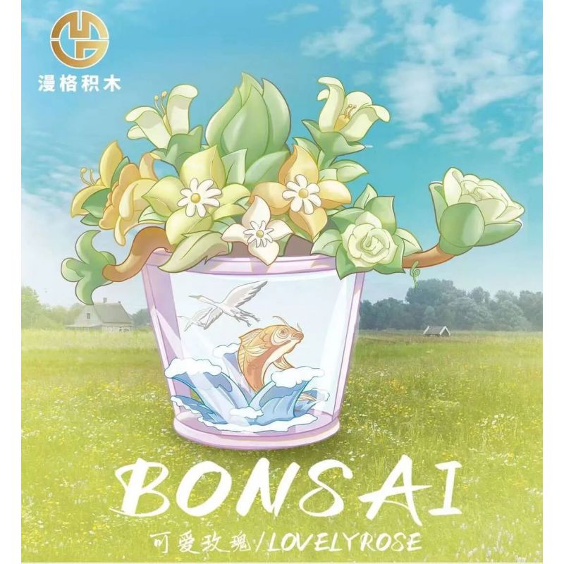 MANGE TECHNOLOGY 9129 non  CHẬU CÂY DỄ THƯƠNG HOA HỒNG VÀ CÁ CHUỒN bộ đồ chơi xếp lắp ráp ghép mô hình Creator BONSAI LOVELYROSE Sáng Tạo 175 khối