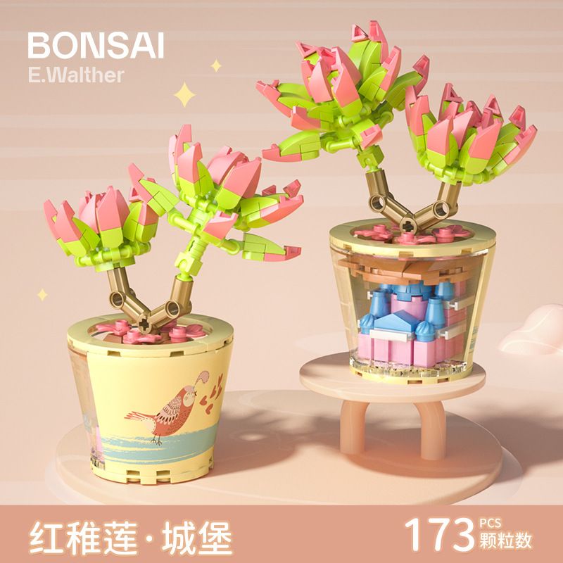 MANGE TECHNOLOGY 9128 non  CHẬU CÂY DỄ THƯƠNG LÂU ĐÀI SEN ĐỎ bộ đồ chơi xếp lắp ráp ghép mô hình Creator BONSAI E.WALTHER Sáng Tạo 173 khối