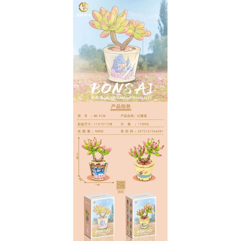 MANGE TECHNOLOGY 9128 non  CHẬU CÂY DỄ THƯƠNG LÂU ĐÀI SEN ĐỎ bộ đồ chơi xếp lắp ráp ghép mô hình Creator BONSAI E.WALTHER Sáng Tạo 173 khối