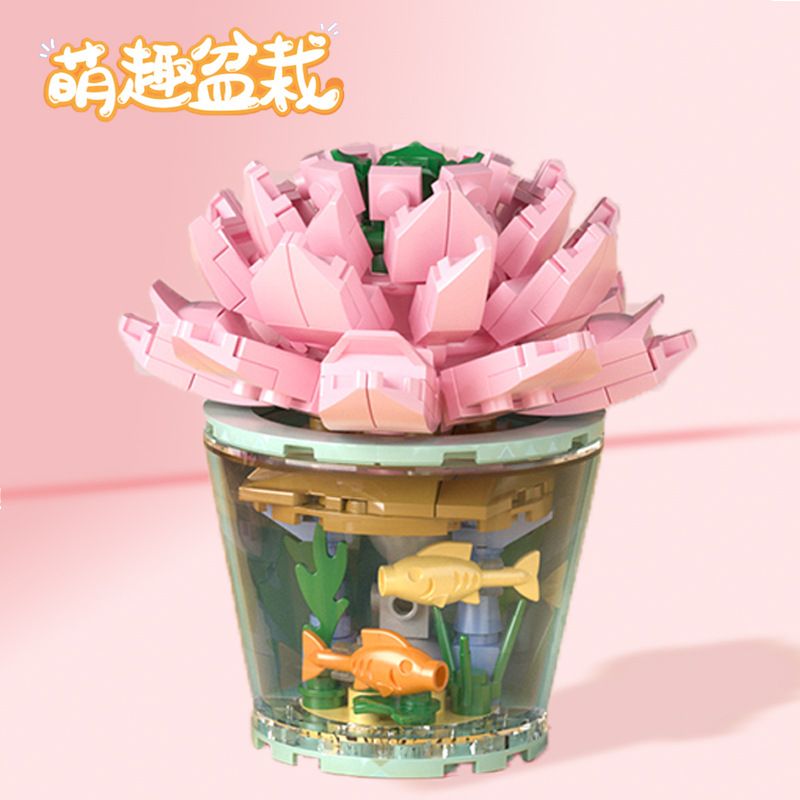 MANGE TECHNOLOGY 9127 non  CHẬU CÂY DỄ THƯƠNG CÁ RUBY bộ đồ chơi xếp lắp ráp ghép mô hình Creator BONSAI ECHEVERIA PINK RUBBY Sáng Tạo 172 khối