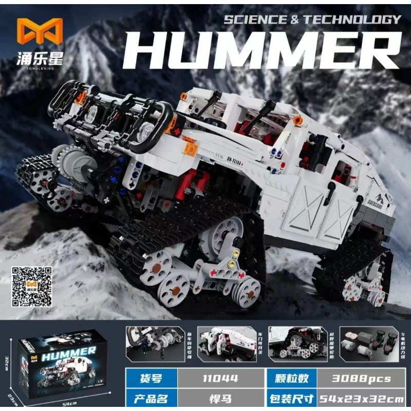 YONGLEXING 11044 non  HUMMER ĐƯỢC THEO DÕI tỷ lệ 1:8 bộ đồ chơi xếp lắp ráp ghép mô hình  Kỹ Thuật Công Nghệ Cao Mô Hình Phương Tiện 3088 khối